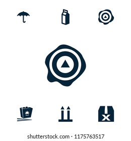 Package icon. collection of 7 package filled icons such as chinese fast food, milk, keep dry cargo, arrow up, question box. editable package icons for web and mobile.