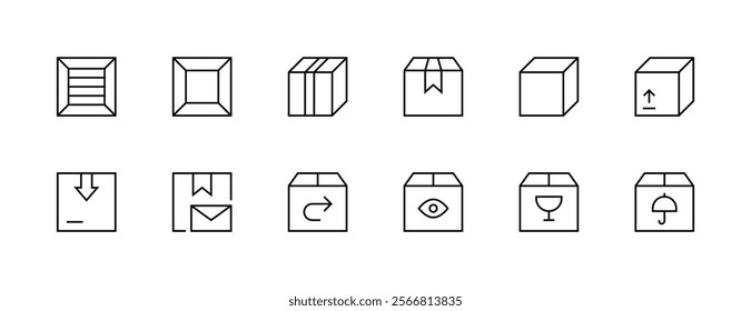 Package icon collection. Shipping icon set. Delivery, box, tracking, supply chain, parcel, order, inventory, cargo and more. Editable stroke. Pixel Perfect. Grid base 32px.