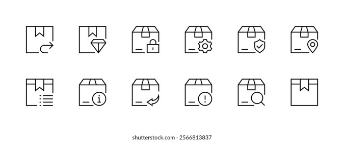 Package icon collection. Shipping icon set. Delivery, box, tracking, supply chain, parcel, order, inventory, cargo and more. Editable stroke. Pixel Perfect. Grid base 32px.