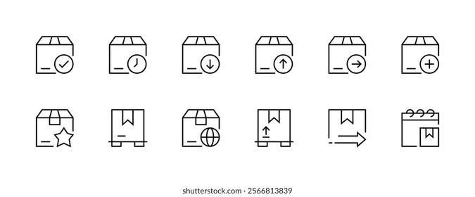 Package icon collection. Shipping icon set. Delivery, box, tracking, supply chain, parcel, order, inventory, cargo and more. Editable stroke. Pixel Perfect. Grid base 32px.