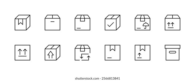 Package icon collection. Shipping icon set. Delivery, box, tracking, supply chain, parcel, order, inventory, cargo and more. Editable stroke. Pixel Perfect. Grid base 32px.