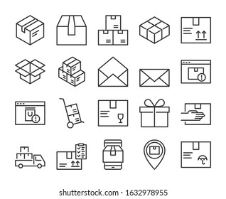 Package icon. Package Delivery line icons set.
