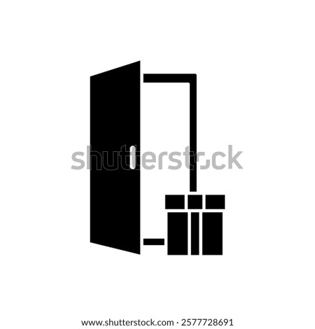 package icon in front of the door, simple flat style, pictogram logo sign symbol vector illustration, isolated on white for mobile app