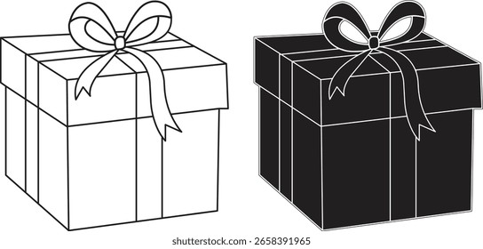 Vector de caja de regalo minimalista con cinta, símbolo de regalo sorpresa, ilustración de cesta envuelta para marca, marketing, empaquetado festivo y promociones