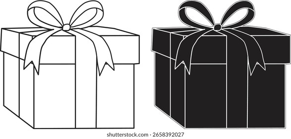 Ícone de pacote - Vetor de caixa de presente minimalista com fita, símbolo presente surpresa, ilustração de Hamper embrulhada para marca, marketing, embalagem festiva e promoções
