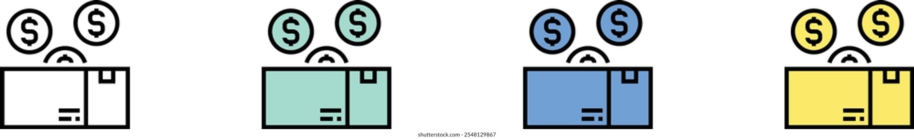 package icon. Outline, Green, Blue and Yellow Style Design Isolated On White Background