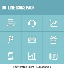 Package icon set and agile development with service, graph and study. Progress related package icon vector for web UI logo design.