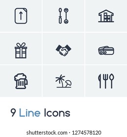Package icon set and beer with beach, warehouse and maintenance. Payment related package icon vector for web UI logo design.