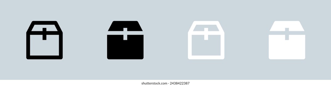 Package icon set in black and white. Shipping box signs vector illustration.