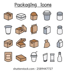 Package icon set in color line style