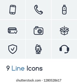 Package icon set and energy with payment, safety and order. Call center related package icon vector for web UI logo design.