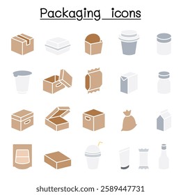 Package icon set in flat color style
