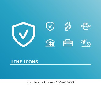 Package icon set and iot with warehouse, tool box and beach. Toolkit related package icon vector items for web UI logo design.