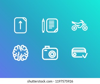 Package icon set and photo with upload, payment and study. Brain related package icon vector for web UI logo design.