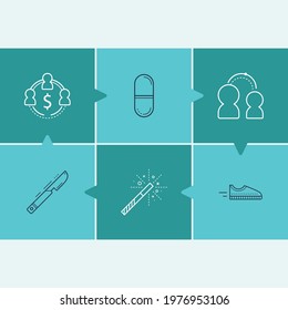 Package icon set and surgery with magic, pill and entrepreneur. Wand related package icon vector for web UI logo design.