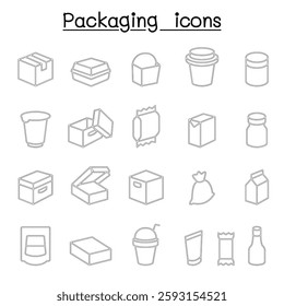 Package icon set in thin line style