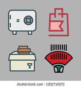 package icon set. vector set about delivery, shopping bag, safebox id and barcode scanner icons set.