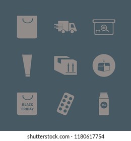 package icon. package vector icons set square barcode box, open box, fast delivery truck and parcel box