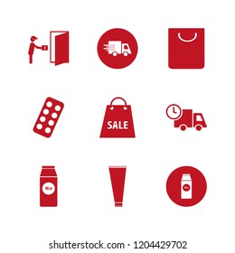 package icon. package vector icons set cream tube, shopping bag, blister pack and courier gives parcel