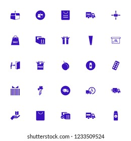 package icon. package vector icons set pack milk, fast delivery truck, cream tube and apricot
