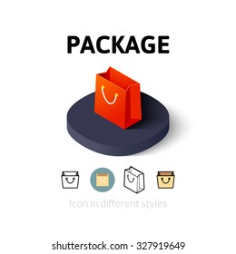 Package icon, vector symbol in flat, outline and isometric style