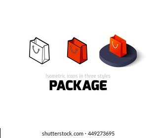 Package icon, vector symbol in flat, outline and isometric style