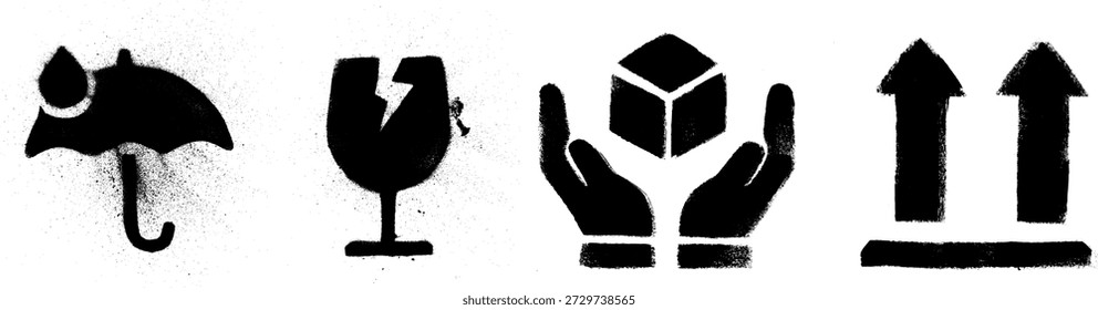 Package Icons Fragile Upside Keep Dry Handle With Care Crayon Chalk Drawing Doodle Vector Set