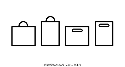 Package icons mockups. Outline, black, set of shopping packages. Vector icons