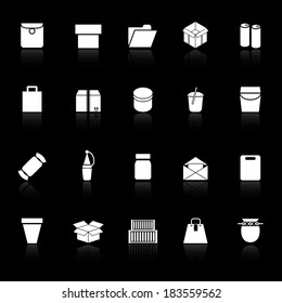 Package icons with reflect on black background, stock vector