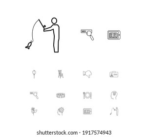 Iconos de paquete con elementos de ansiedad, resorte y SEO. Conjunto de iconos de paquete y concepto de mobiliario. Elementos vectoriales editables para el diseño de la interfaz de usuario de la aplicación del logotipo.