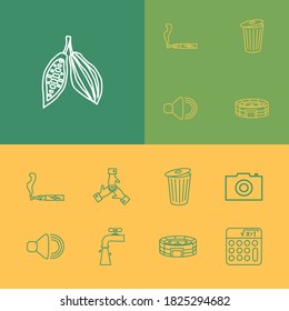 Package icons set with cacao, math and stadium elements. Set of package icons and tap concept. Editable vector elements for logo app UI design.