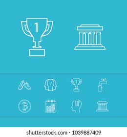 Package icons set with calendar, personality and culture elements. Set of package icons and head concept. Editable vector elements for logo app UI design.