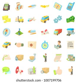 Package icons set. Cartoon style of 36 package vector icons for web isolated on white background