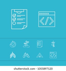 Package icons set with code, checklist and cacao elements. Set of package icons and cover concept. Editable vector elements for logo app UI design.