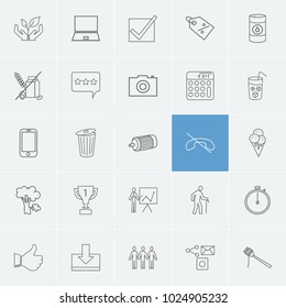 Package icons set with delete, social media and approve elements. Set of package icons and spaghetti concept. Editable vector elements for logo app UI design.