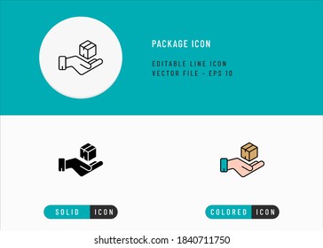 Package icons set editable stroke vector illustration. Delivery box distribution symbol. Icon line style on isolated background for ui mobile app, web design, and presentation.