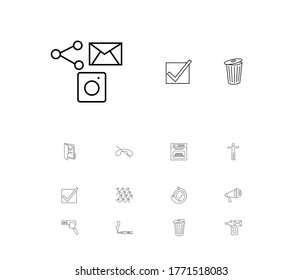 Package icons set with file, delete and SEO elements. Set of package icons and human concept. Editable vector elements for logo app UI design.