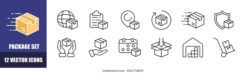 Conjunto de iconos de paquete. Estilo lineal. Iconos vectoriales