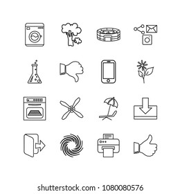 Package icons set with logout, save and summer elements. Set of package icons and beach concept. Editable vector elements for logo app UI design.