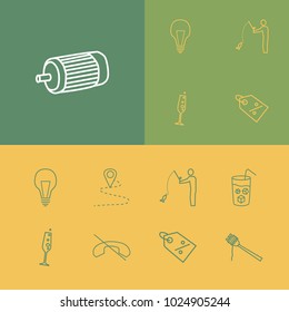 Package icons set with motor, ice and sale elements. Set of package icons and fisherman concept. Editable vector elements for logo app UI design.