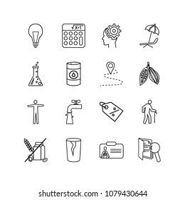 Package icons set with personal identification, glass and body elements. Set of package icons and petrol barrel concept. Editable vector elements for logo app UI design.
