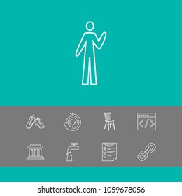 Package icons set with process, chair and hello elements. Set of package icons and tap concept. Editable vector elements for logo app UI design.