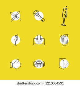 Package icons set with stadium, save and fan elements. Set of package icons and download concept. Editable vector elements for logo app UI design.