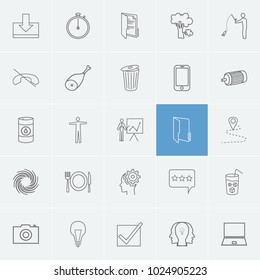 Package icons set with swirl, mobile and plate elements. Set of package icons and drink concept. Editable vector elements for logo app UI design.