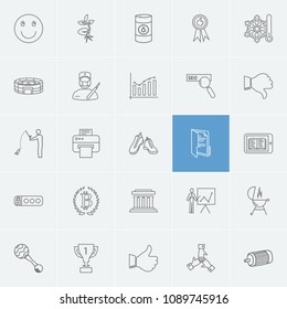 Package icons set with toy, thumb down and bbq elements. Set of package icons and doctor concept. Editable vector elements for logo app UI design.