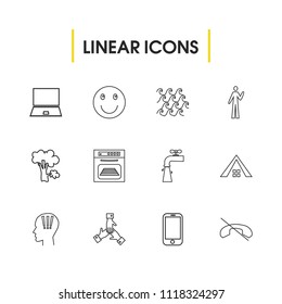 Package icons set with water, anxiety and mobile elements. Set of package icons and head concept. Editable vector elements for logo app UI design.