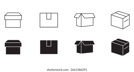 Pacote ícones vetor conjunto . caixa de papelão ícone de vetor conjunto sobre fundo branco . eps 10