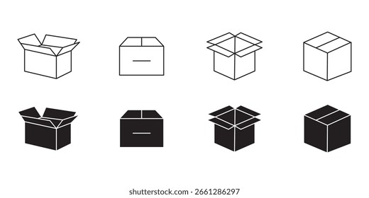 Package icons vector set  . cardboard box vector icon set  on white background . eps 10