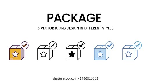 Iconos de paquete conjunto de Vector ilustración de stock.