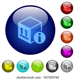 Package information icons on round color glass buttons